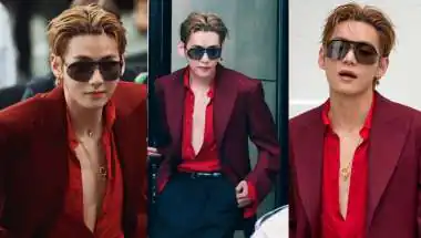 Kim Taehyung "V" Walked Into Celine Paris Show Wearing Red and Left Everyone Speechless